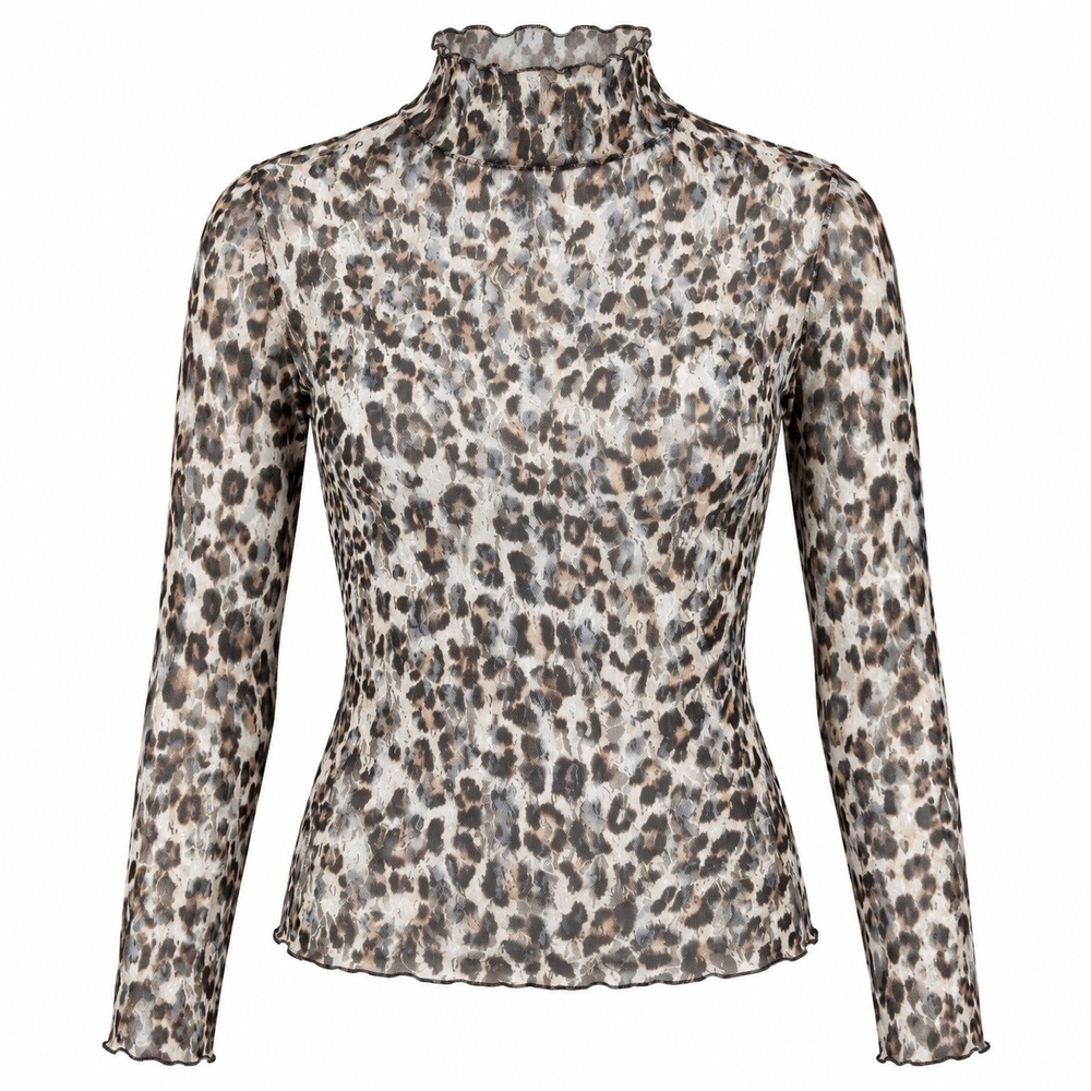 Leopard Print Sheer Mesh layering Mock Neck Top NWT Large preppy edgy grunge
